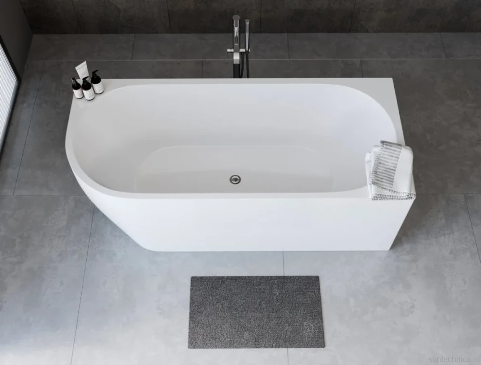 Акриловая ванна Aquanet Elegant B 260049 180x80 см, угловая, правая, отдельностоящая, белая, асимметричная, на ножках, со сливом-переливом