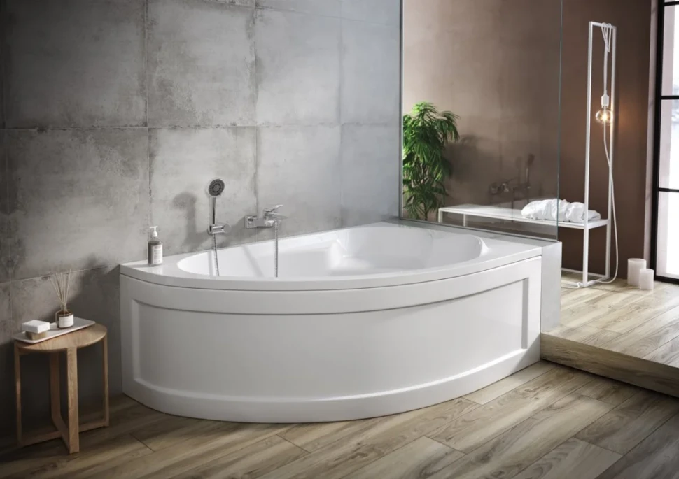 Акриловая ванна Cersanit Kaliope R 170x110 см, правая, пристенная, белая, асимметричная, на ножках, с сиденьем