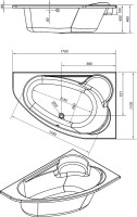 Акриловая ванна Cersanit Kaliope R 170x110 см, правая, пристенная, белая, асимметричная, на ножках, с сиденьем