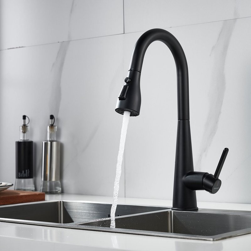 Смеситель для кухни с выдвижным изливом Shevanik S363H, черный