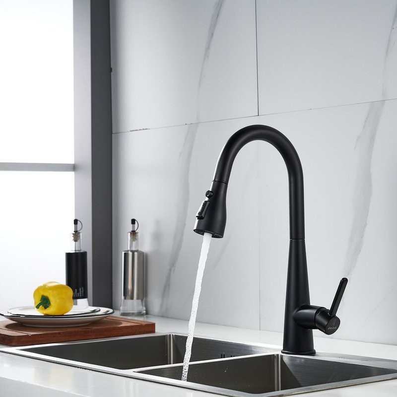 Смеситель для кухни с выдвижным изливом Shevanik S363H, черный