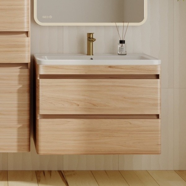 Тумба с раковиной Style Line Атлантика 80 Люкс Plus, подвесная, ясень перламутр