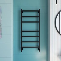 Полотенцесушитель электрический Grota Nosto 530х1200 RAL9005 EL 120x55 см, подключение справа, слева, скрытое подключение справа, матовый черный, лесенка, из стали