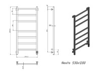 Полотенцесушитель электрический Grota Nosto 530х1200 RAL9005 EL 120x55 см, подключение справа, слева, скрытое подключение справа, матовый черный, лесенка, из стали