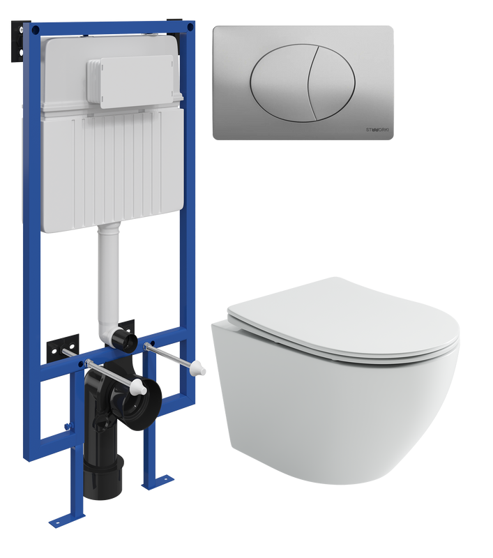 Комплект Унитаз подвесной Ceramicanova Uno Rimless CN11001 белый + Инсталляция STWORKI + Кнопка 230823 хром матовый