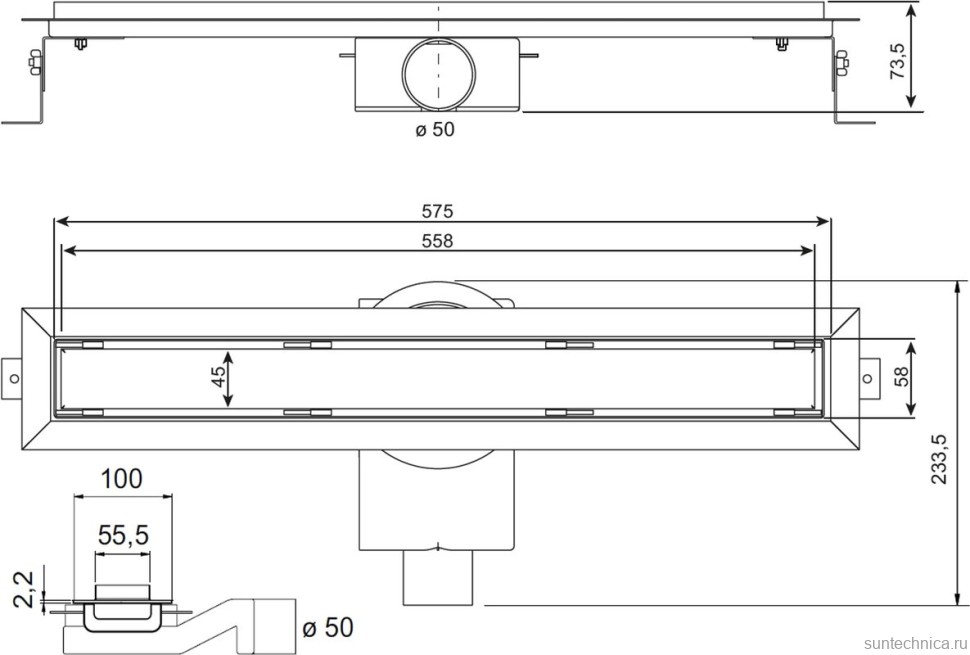 Душевой трап (лоток) Plumberia Selection PST In-Tile PST60MT 60 см, решетка матовая нержавеющая сталь, с сифоном, под плитку