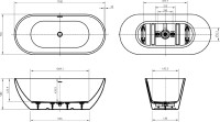 Акриловая ванна BelBagno Uno BB701 170x75 см, отдельностоящая, белая, овальная, на ножках, со сливом-переливом, с донным клапаном