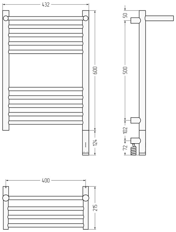 Полотенцесушитель электрический Сунержа Богема 3.1 15-6007-6040 70x45 см, подключение справа, темный титан муар, лесенка, с полкой
