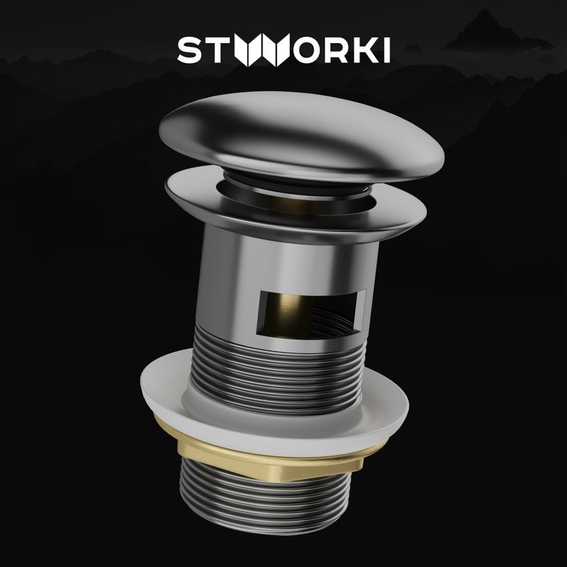 Донный клапан для раковины STWORKI SW-001GB с переливом, вороненая сталь