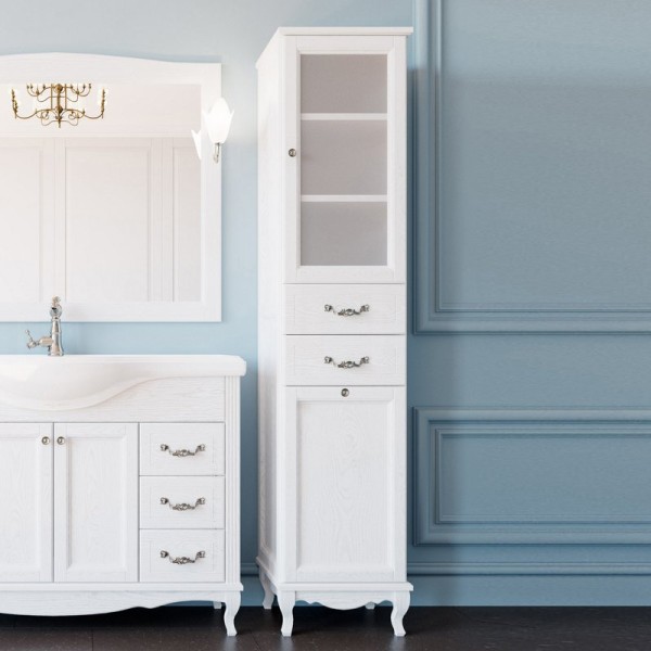 Шкаф пенал для ванной ValenHouse Эллина 40 R с бельевой корзиной, белый, фурнитура хром