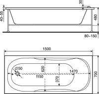 Акриловая ванна Bas Ибица стандарт 150x70 см, пристенная, белая + ремкомплект Good Door