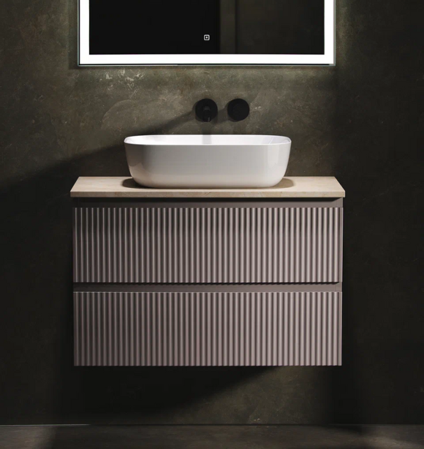 Тумба с раковиной Sancos Snob R 80 см, doha soft, столешница бежевая, раковина CN6008