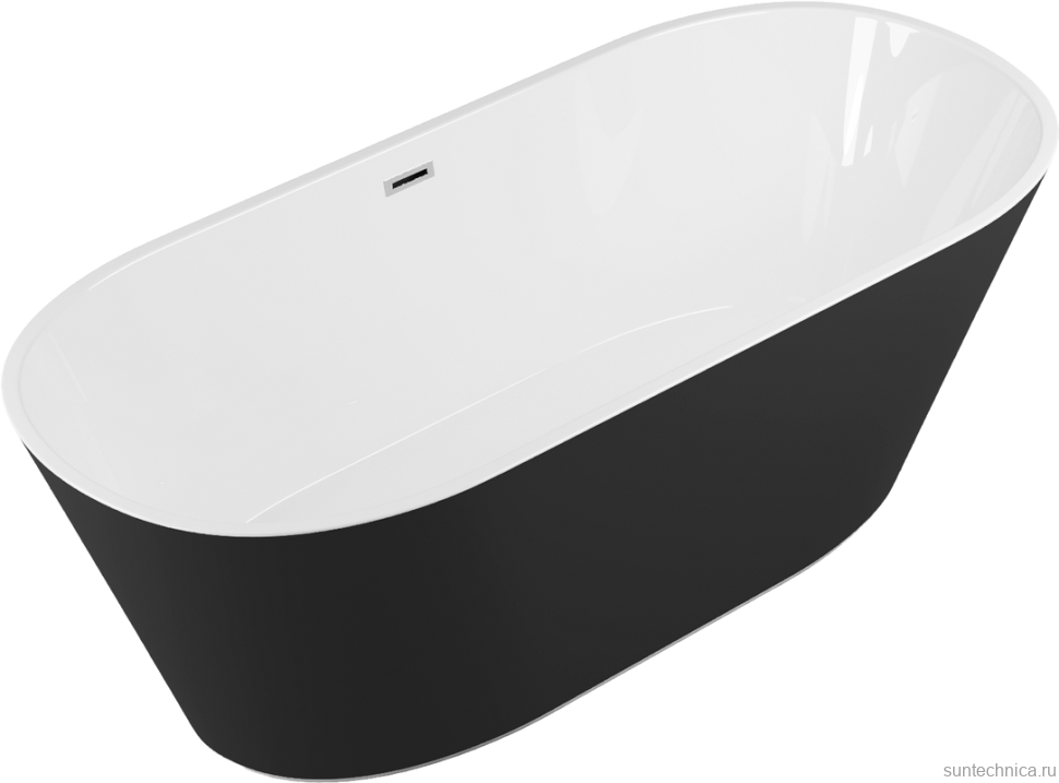 Акриловая ванна Grossman Forta GR-1503MB 170x75 см, отдельностоящая, черная, овальная, со сливом-переливом, с донным клапаном