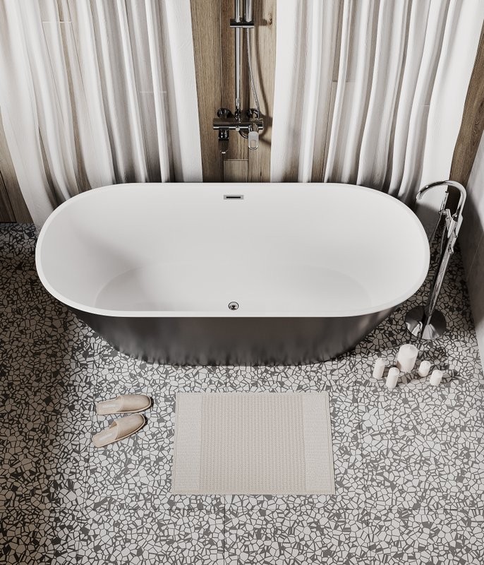 Акриловая ванна Grossman Forta GR-1503MB 170x75 см, отдельностоящая, черная, овальная, со сливом-переливом, с донным клапаном