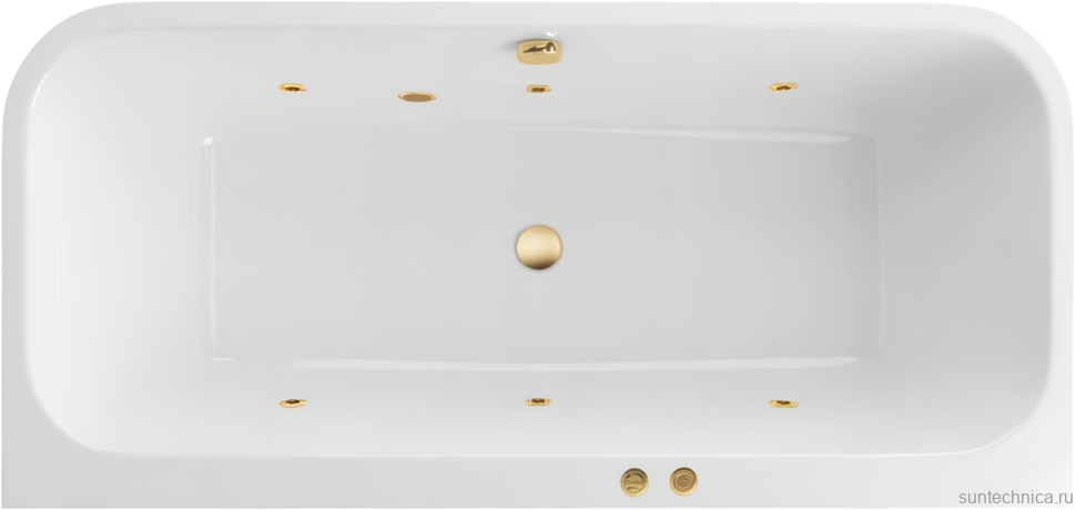 Акриловая ванна Excellent Arana Soft 180x85 см, встраиваемая, с гидромассажем, белая, с каркасом, со сливом-переливом, фурнитура золото