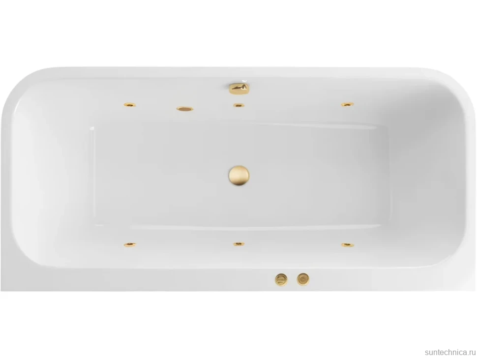 Акриловая ванна Excellent Arana Soft 180x85 см, встраиваемая, с гидромассажем, белая, с каркасом, со сливом-переливом, фурнитура золото