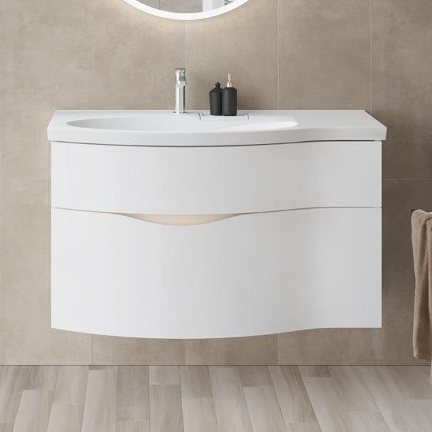 Тумба с раковиной KERAMA MARAZZI Riva 100, левая подвесная, белая матовая