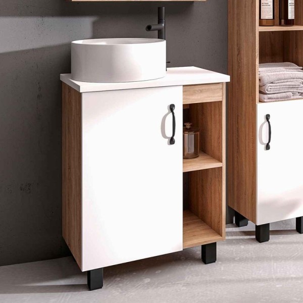 Тумба с раковиной Grossman Флай 60 со столешницей, дуб сонома, белая