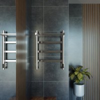 Полотенцесушитель электрический Grota Lore 430х600 NP EL 60x45 см, подключение справа, слева, скрытое подключение справа, глянцевый хром, лесенка, с полкой