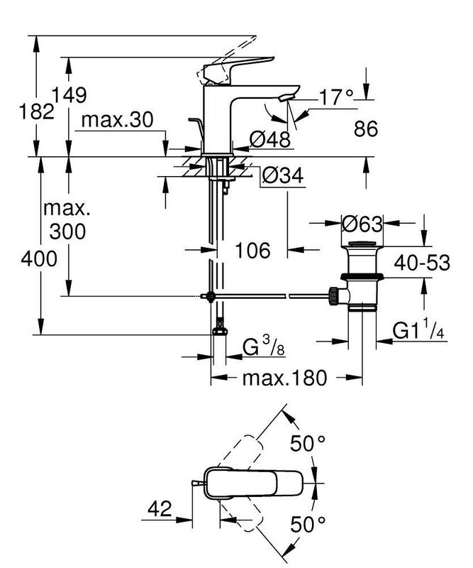 Смеситель для раковины GROHE Cubeo с донным клапаном, S-Size, хром (1016940000)