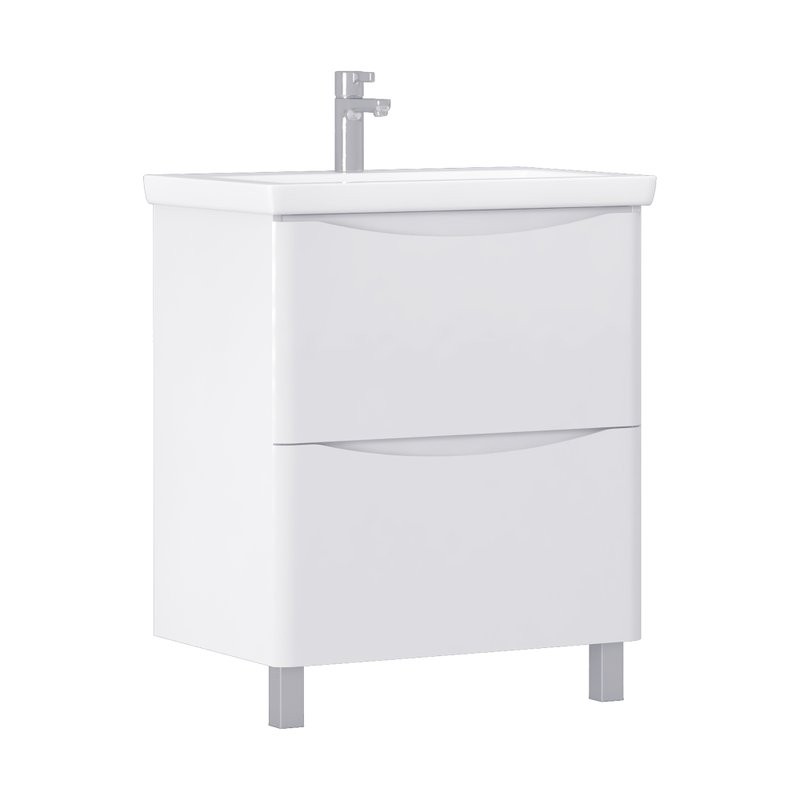 Тумба с раковиной Vigo Glem 70 напольная, 2 ящика, глянцевая белая
