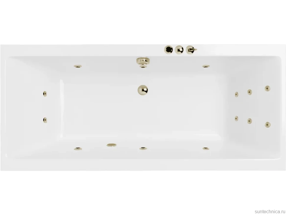 Акриловая ванна Excellent Pryzmat Smart 180x80 см, встраиваемая, с гидромассажем, белая, с каркасом, со сливом-переливом, фурнитура бронза