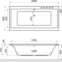 Акриловая ванна Excellent Pryzmat Smart 180x80 см, встраиваемая, с гидромассажем, белая, с каркасом, со сливом-переливом, фурнитура бронза