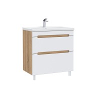 Тумба с раковиной SanStar Diva 70 напольная, матовая белая, дуб вотан, раковина Миранда 70