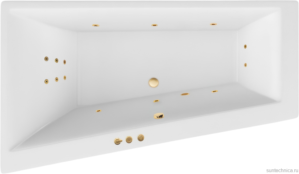 Акриловая ванна Excellent Sfera Slim Smart L 170x100 см, угловая, левая, встраиваемая, с гидромассажем, белая, асимметричная, с каркасом, со сливом-переливом, фурнитура золото