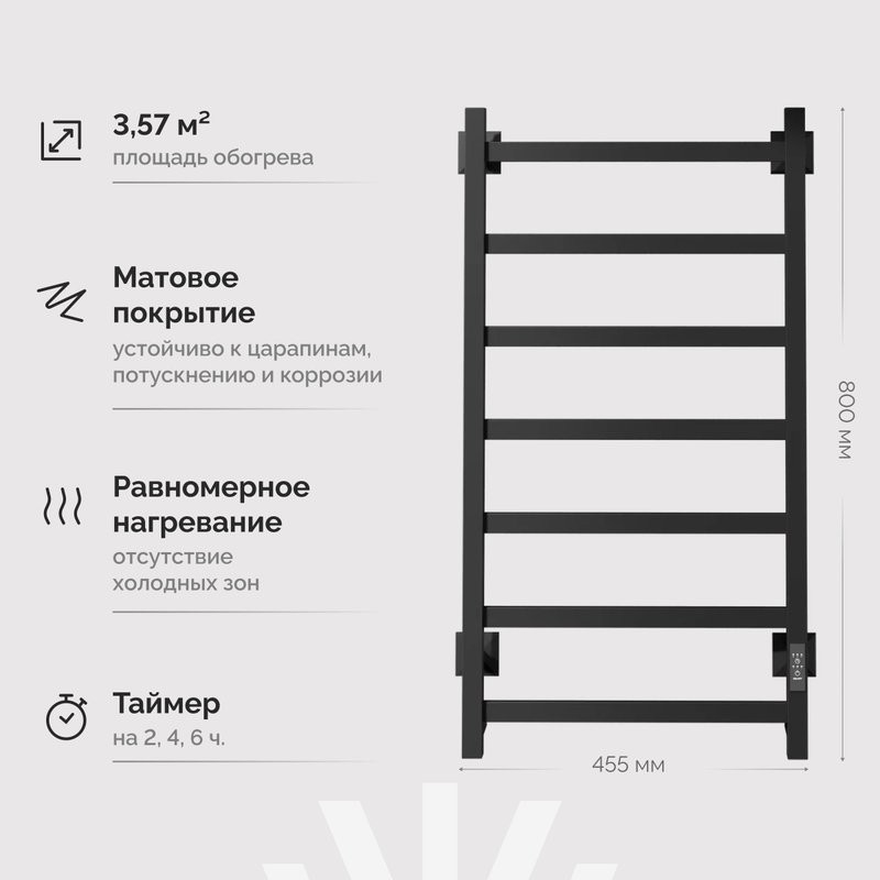 Полотенцесушитель электрический EWRIKA Пенелопа КВ7 80х40, черный