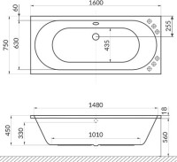 Акриловая ванна Excellent Oceana Slim 160x75 см, встраиваемая, белая, на ножках