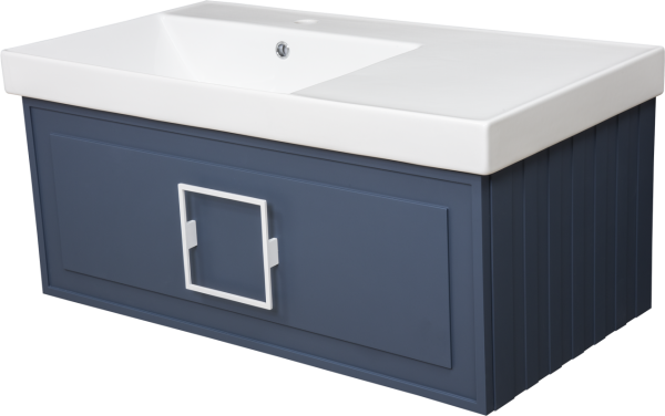 Тумба с раковиной La Fenice Cubo 90 L синяя, ручка белая