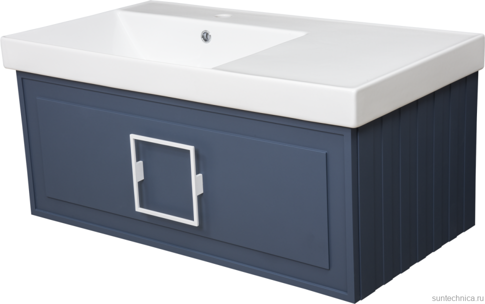 Тумба с раковиной La Fenice Cubo 90 L синяя, ручка белая