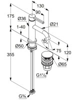 Смеситель для раковины Kludi Nova Fonte Pura 20266N015 с донным клапаном, брашированное золото PVD