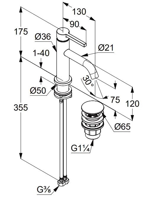 Смеситель для раковины Kludi Nova Fonte Pura 20266N015 с донным клапаном, брашированное золото PVD