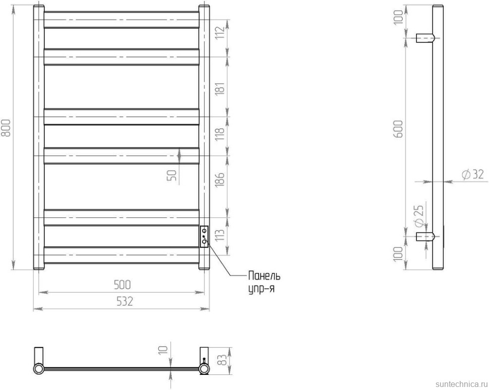 Полотенцесушитель электрический Двин Y neo 80х50, графит
