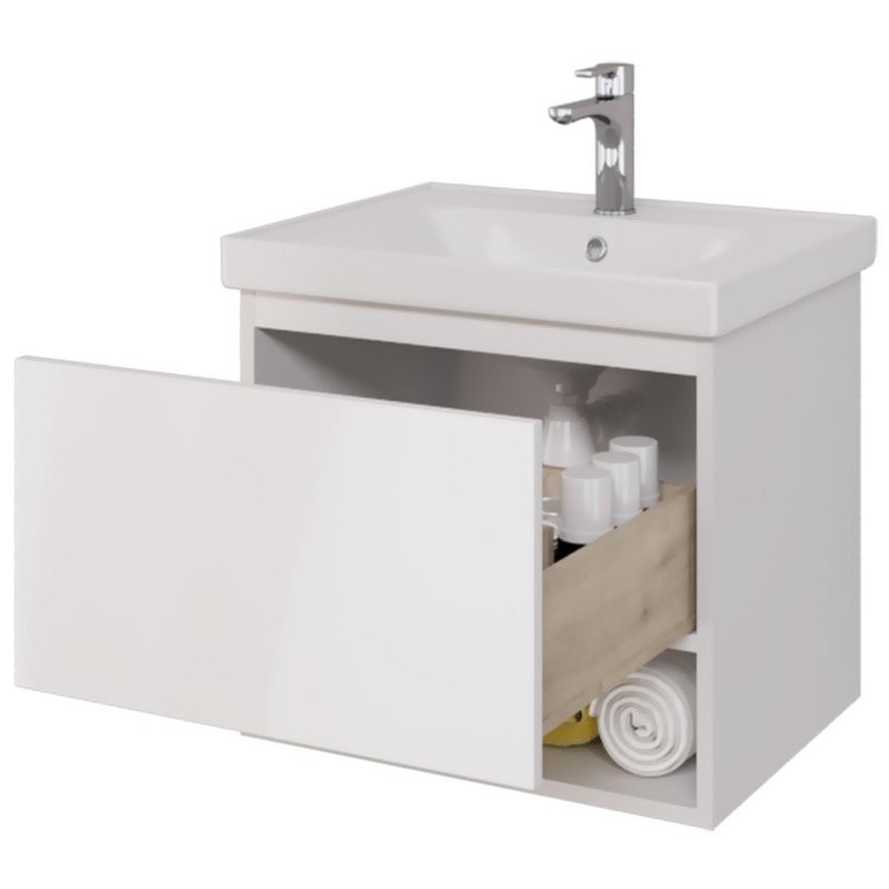 Тумба с раковиной Dreja Perfecto 60 подвесная, белый глянец