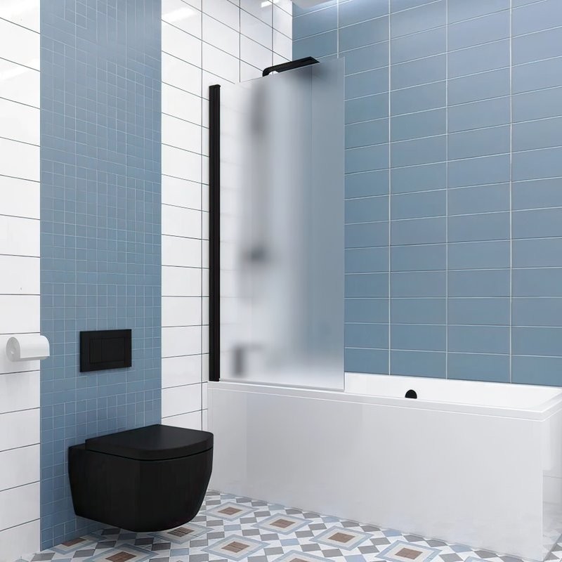 Шторка на ванну Kubele DE020 DE020P601-MAT-BLM- 90х150 150х90, профиль черный матовый, стекло матовое