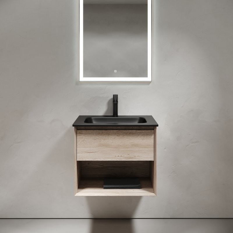 Тумба с раковиной Sancos Marmi 1.0 60 черная раковина, дуб галифакс натуральный