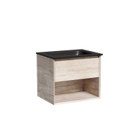 Тумба с раковиной Sancos Marmi 1.0 60 черная раковина, дуб галифакс натуральный