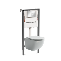 Комплект Ceramicanova Унитаз подвесной Forma CN3009 безободковый, с микролифтом + Инсталляция Balance CN121002CH с кнопкой Square глянцевый хром