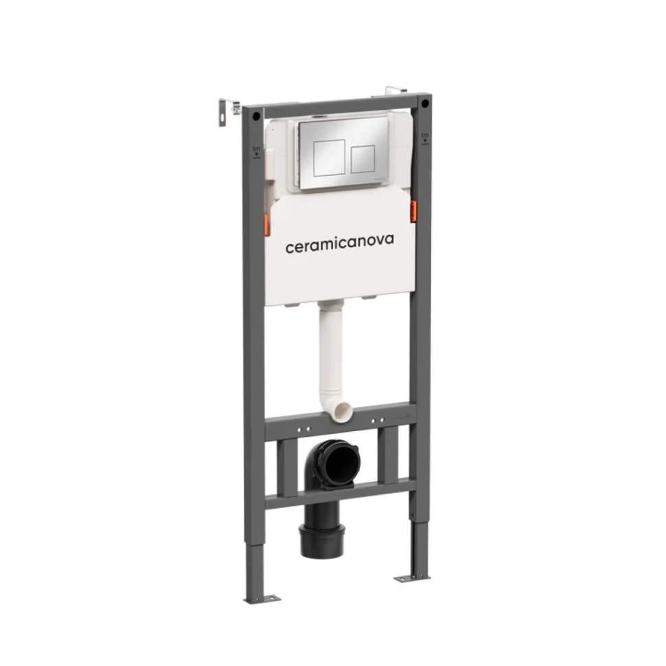 Комплект Ceramicanova Унитаз подвесной Forma CN3009 безободковый, с микролифтом + Инсталляция Balance CN121002CH с кнопкой Square глянцевый хром