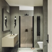 Душевая дверь в нишу Maybahglass MGD-442-6 99 см, профиль матовый черный, стекло бронза матовая
