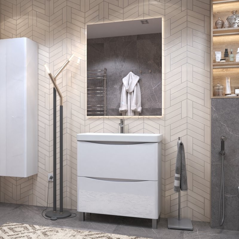 Мебель для ванной комнаты Vigo Glem 80 напольная, белая, раковина Velvex 9595 80