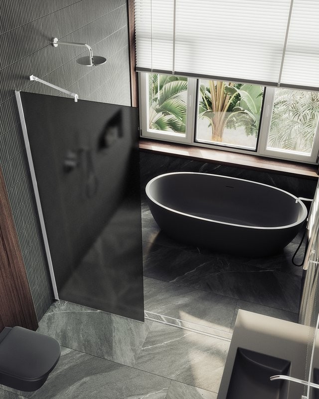 Душевая перегородка Maybahglass MGD-687-1ш 119 см, профиль белый, стекло графит матовое