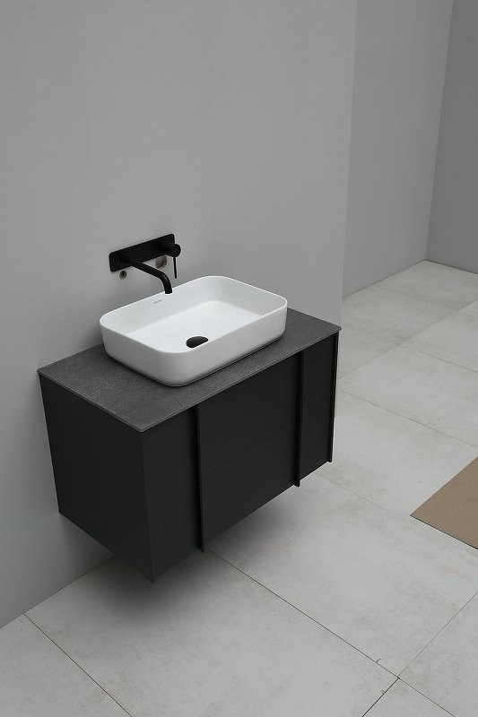 Тумба с раковиной Allen Brau Reality 70 подвесная, антрацит матовый, столешница графит структ, раковина Fantasy Quad 50х36 белая матовая