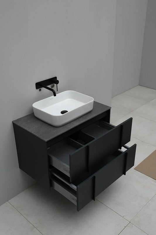 Тумба с раковиной Allen Brau Reality 70 подвесная, антрацит матовый, столешница графит структ, раковина Fantasy Quad 50х36 белая матовая