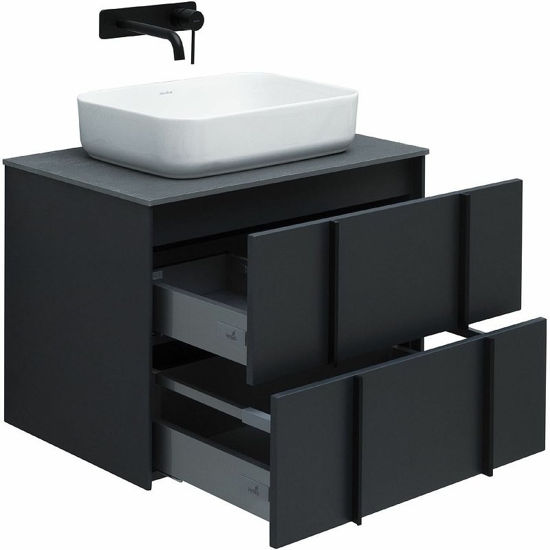 Тумба с раковиной Allen Brau Reality 70 подвесная, антрацит матовый, столешница графит структ, раковина Fantasy Quad 50х36 белая матовая