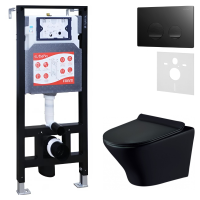 Комплект Унитаз подвесной Esbano Aster ESUPASTEBM матовый черный + Инсталляция Fram + Кнопка ESINSLM37MB