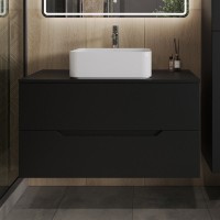 Тумба с раковиной Orange Line 100 подвесная, 2 ящика, матовая черная с раковиной B02-460W